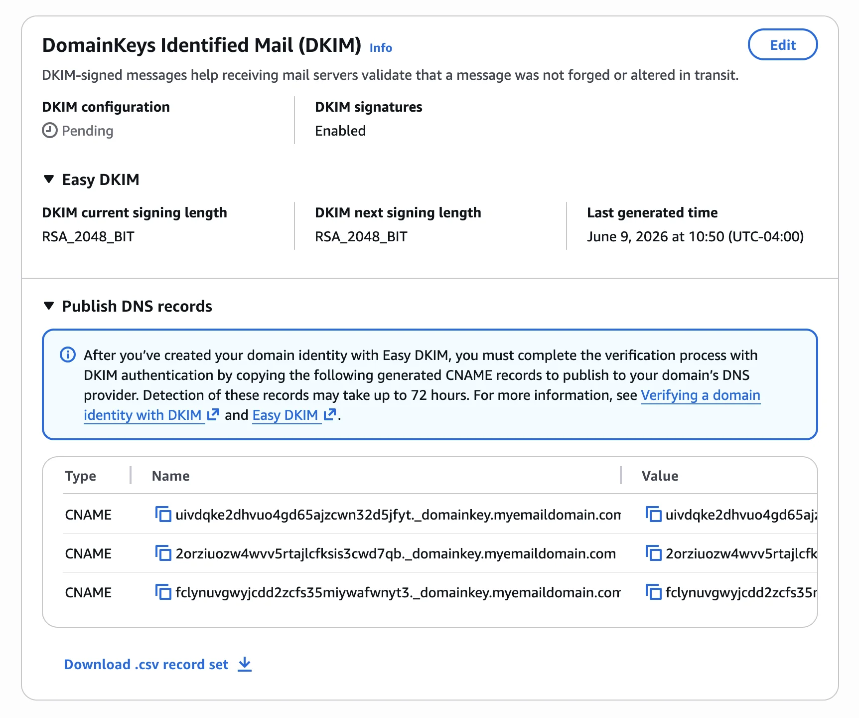 DKIM CNAME records to publish at your DNS provider
