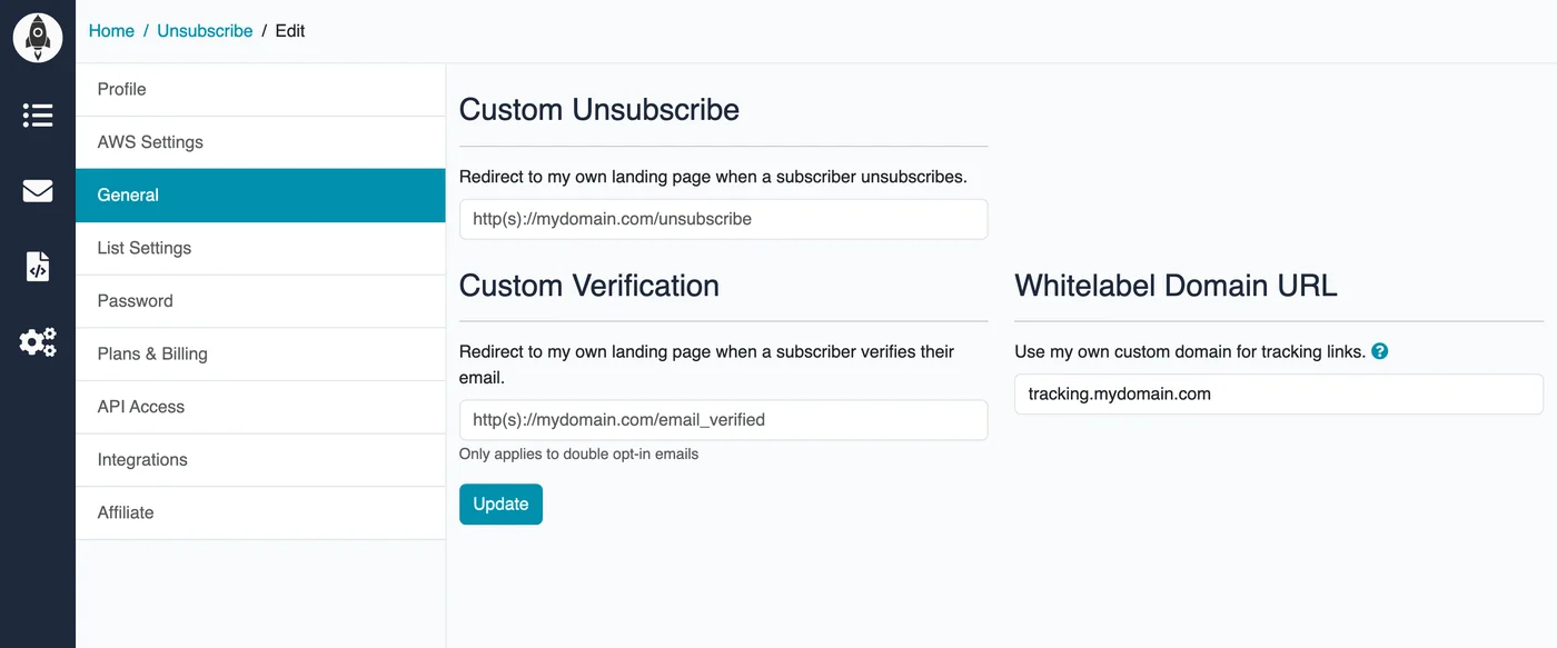 Whitelabel Domain URL field in General Settings
