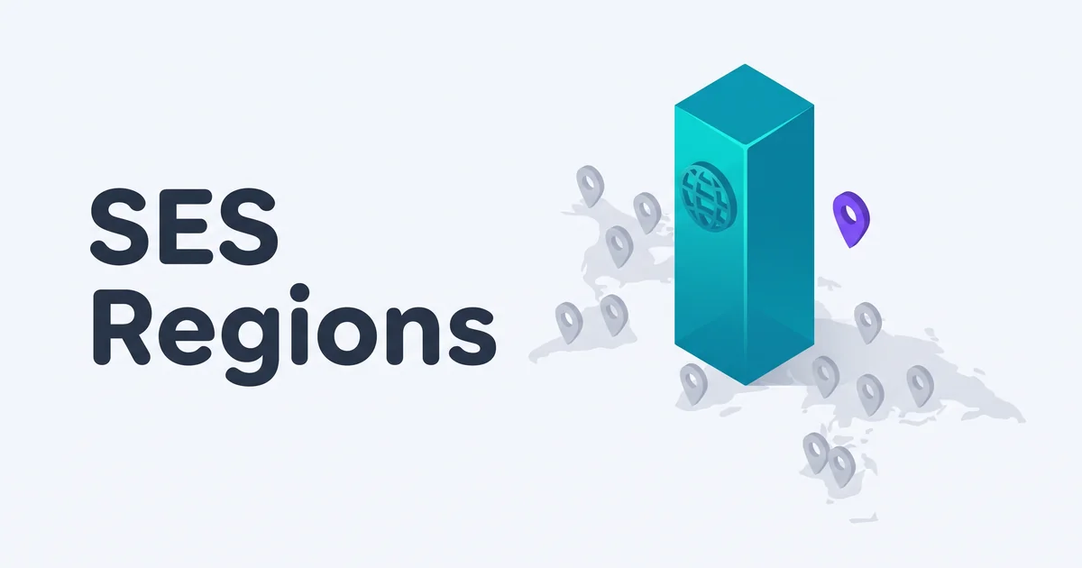Isometric teal pillar with a globe accent surrounded by faded gray region pins, with a single purple location pin highlighting the recommended primary region.